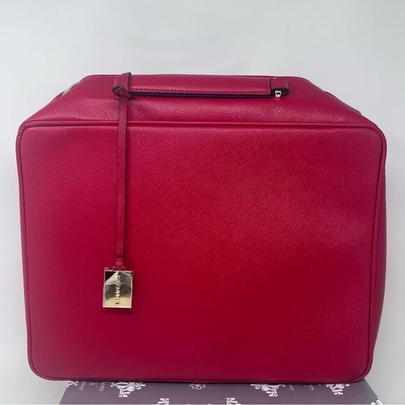 Estee Lauder Cosmetic Train Case Red Faux Leather Card Suits Detail Bag Charm - Picture 5 of 13